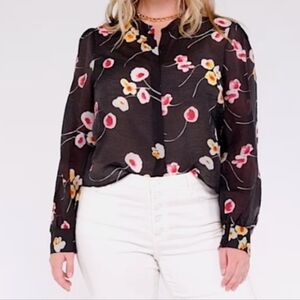 Cabi Greenhouse Blouse‎ Womens Medium Black Floral Sheer
